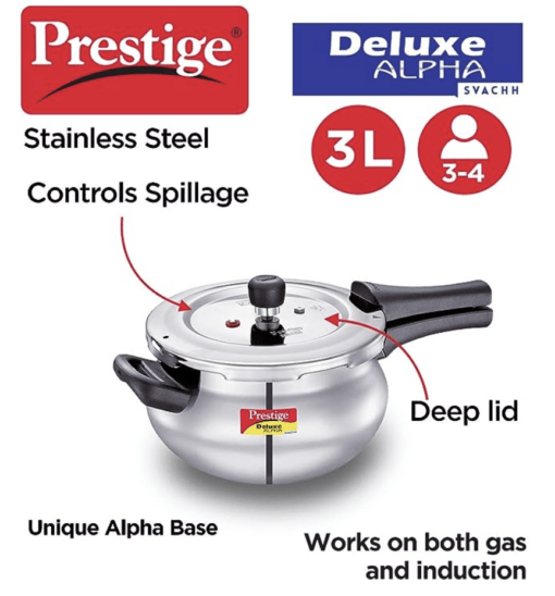 Prestige Svachh Deluxe Alpha Mini Pressure Handi, with deep lid for Spillage Control, 3 L, Stainless Steel, Silver, Outer Lid - Image 2